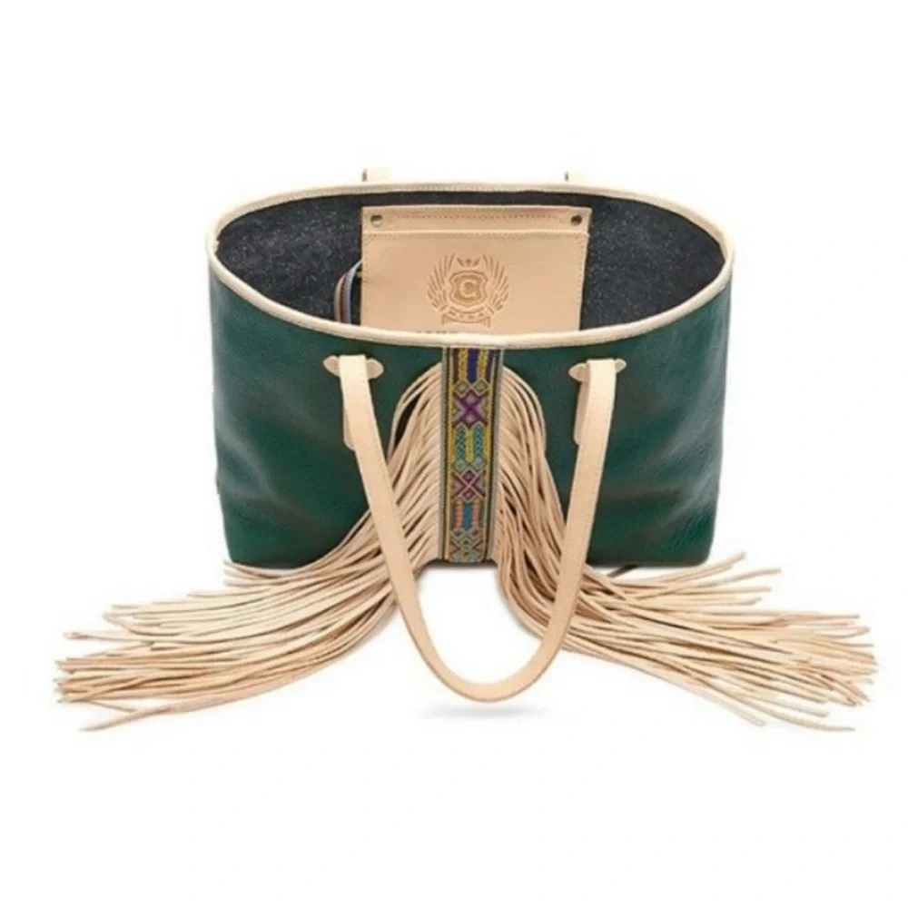 CONSUELA Wilder Breezy East West Tote Green Leather Fringe Retired RARE HTF NWOT - Picture 11 of 13